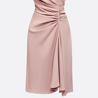 Women's Faux Wrap V Neck Long Sleeve Ruched A-Line Midi Dress