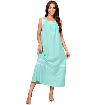 Women's Lace Color Block Nightgowns Long Sleeveless Vest Night Gown Soft Victorian Nightdress