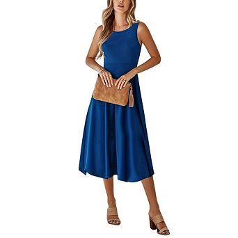 Women's Tank Midi Dress Floral Sleeveless A-Line Casual Loose T-Shirt Dresses Beach Sundress