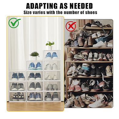 12-Pack Extra-Large Clear Plastic Storage Bins with Stackable Design for Organizing Shoes, Toys