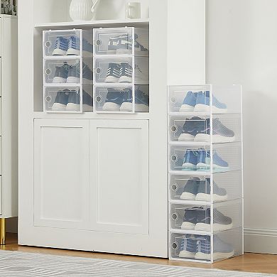 12-Pack Extra-Large Clear Plastic Storage Bins with Stackable Design for Organizing Shoes, Toys