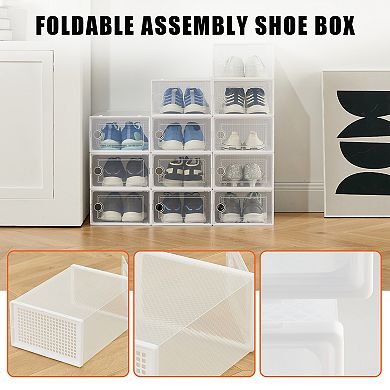 12-Pack Extra-Large Clear Plastic Storage Bins with Stackable Design for Organizing Shoes, Toys