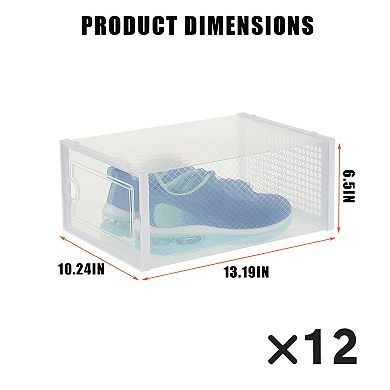 12-Pack Extra-Large Clear Plastic Storage Bins with Stackable Design for Organizing Shoes, Toys