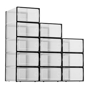 12-Pack Extra-Large Clear Plastic Storage Bins with Stackable Design for Organizing Shoes, Toys