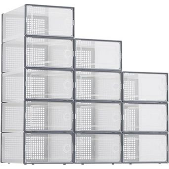 12-Pack Extra-Large Clear Plastic Storage Bins with Stackable Design for Organizing Shoes, Toys