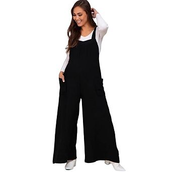 Womens Maternity Casual Loose Jumpsuits Boho Wide Leg Rompers Sleeveless Overalls with Pockets