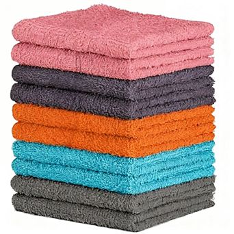 10 Pack Soft 12x12 Washcloths, Ultra Absorbent, Machine Washable, Multi-Purpose