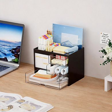 Large Capacity Desk Organizer with 3 Drawers and Compartments for Office Supplies