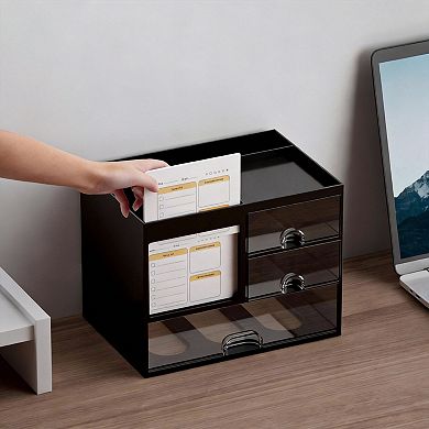 Large Capacity Desk Organizer with 3 Drawers and Compartments for Office Supplies