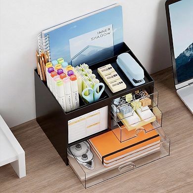 Large Capacity Desk Organizer with 3 Drawers and Compartments for Office Supplies