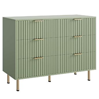 Modern Dresser with 6 Drawers, Fluted Design Storage Organizer with Metal Handles and Legs