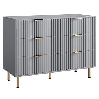 Modern Dresser with 6 Drawers, Fluted Design Storage Organizer with Metal Handles and Legs