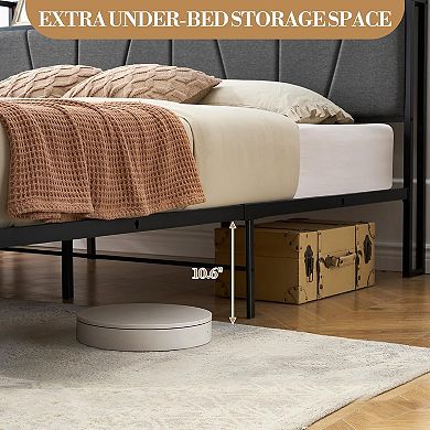 Upholstered Platform Bed Frame with Storage Headboard, 2 Built-in Drawers and USB Charging Station