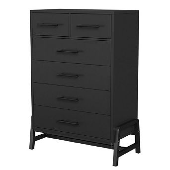 Rustic Dresser with 6 Storage Drawers, Modern Freestanding Wooden Dresser with Metal Legs