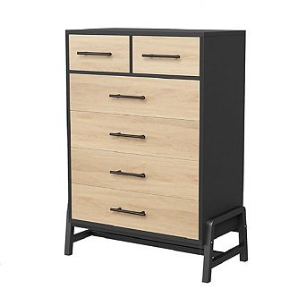 Rustic Dresser with 6 Storage Drawers, Modern Freestanding Wooden Dresser with Metal Legs