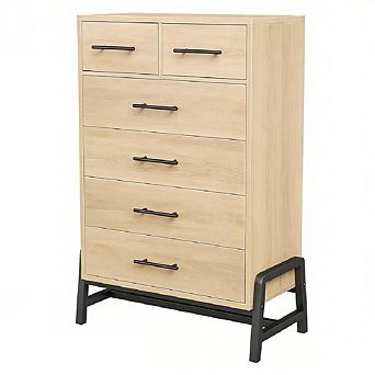 Rustic Dresser with 6 Storage Drawers, Modern Freestanding Wooden Dresser with Metal Legs