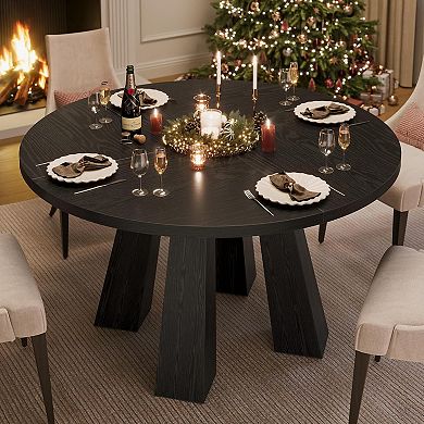 Round Dining Table, Sturdy 4-Leg Base, Easy Assembly Kitchen & Living Room Circular Table