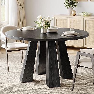Round Dining Table, Sturdy 4-Leg Base, Easy Assembly Kitchen & Living Room Circular Table