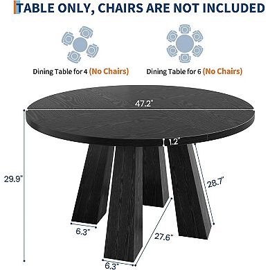 Round Dining Table, Sturdy 4-Leg Base, Easy Assembly Kitchen & Living Room Circular Table