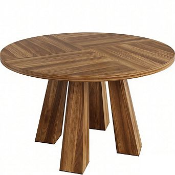 Round Dining Table, Sturdy 4-Leg Base, Easy Assembly Kitchen & Living Room Circular Table