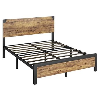 Platform Bed Frame with Wooden Headboard, Under-Bed Storage & Metal Legs, Noise-Free