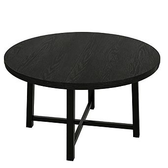 Industrial Round Dining Table for 4-6, Farmhouse Style with Sturdy Metal Frame & Natural Wooden Top