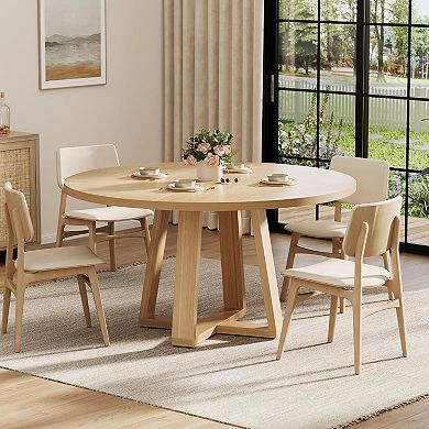 Round Dining Table for 4-6, Circle Dining Room Table with Sturdy Cross Base