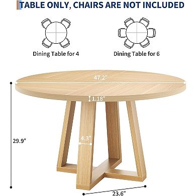 Round Dining Table for 4-6, Circle Dining Room Table with Sturdy Cross Base
