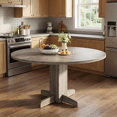 Round Dining, Farmhouse Sturdy Wood Pedestal, Space-Saving, Easy Assembly