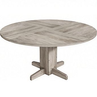 Round Dining, Farmhouse Sturdy Wood Pedestal, Space-Saving, Easy Assembly