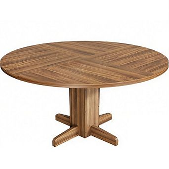 Round Dining, Farmhouse Sturdy Wood Pedestal, Space-Saving, Easy Assembly