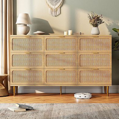 8-Drawer Rattan Dresser, Tall Modern Closet with Deep Storage and Wide Top