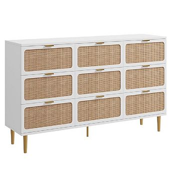 8-Drawer Rattan Dresser, Tall Modern Closet with Deep Storage and Wide Top