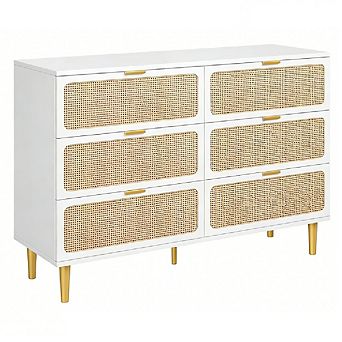 Rattan Dresser with 6 Drawers, Tall Modern Closet with Deep Storage