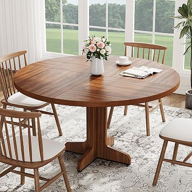 Round Dining Table for 4-6, Farmhouse Circle Kitchen Table