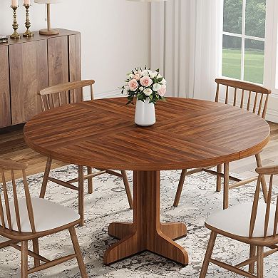 Round Dining Table for 4-6, Farmhouse Circle Kitchen Table