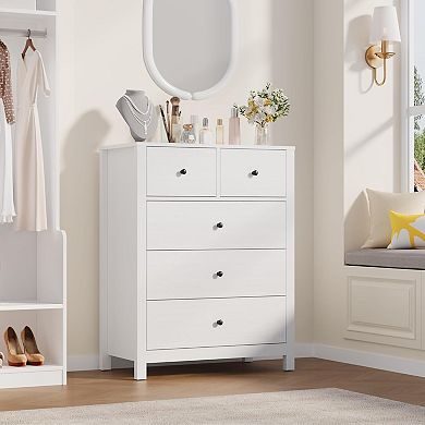 5-Drawer Nightstand with Deep Storage and Metal Knobs, Modern Wooden Double Storage Nightstand
