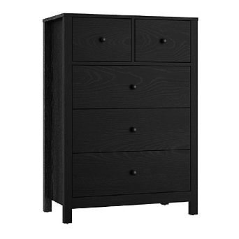 5-Drawer Nightstand with Deep Storage and Metal Knobs, Modern Wooden Double Storage Nightstand