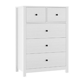 5-Drawer Nightstand with Deep Storage and Metal Knobs, Modern Wooden Double Storage Nightstand