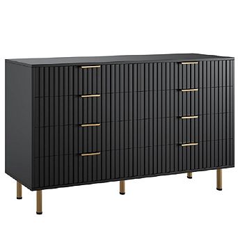 Fluted 8-Drawer Dresser for Bedroom with Large Drawers and Sturdy Gold Legs