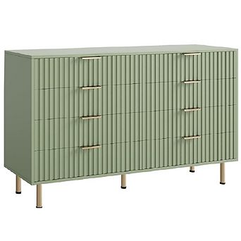 Fluted 8-Drawer Dresser for Bedroom with Large Drawers and Sturdy Gold Legs
