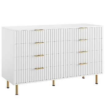 Fluted 8-Drawer Dresser for Bedroom with Large Drawers and Sturdy Gold Legs