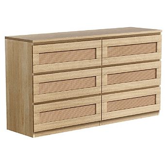 Dresser for Bedroom, Rattan 6 Drawer Dresser for Closet, Double Wood Dressers & Chest of Drawers