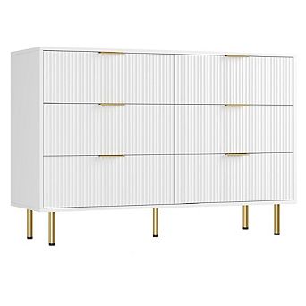 6-Drawer Dresser with Wide Drawers, Modern Wooden Chest of Drawers and Storage