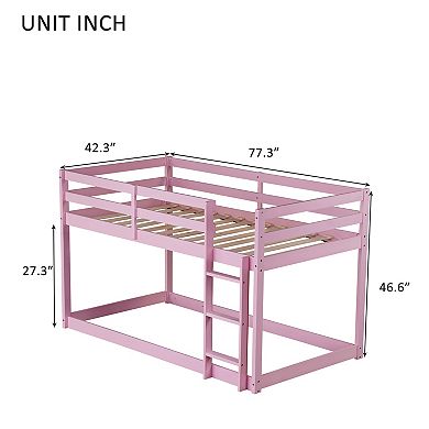 Whisen Rubber Wooden Twin over Twin Bunk Bed with Ladder