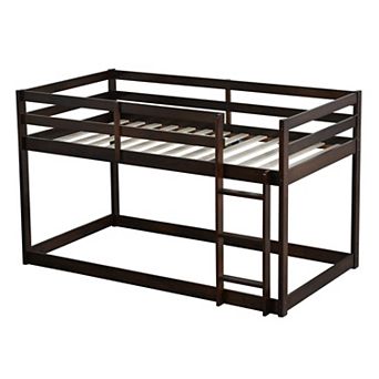 Whisen Rubber Wooden Twin over Twin Bunk Bed with Ladder