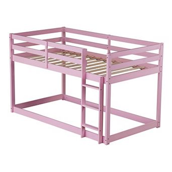 Whisen Rubber Wooden Twin over Twin Bunk Bed with Ladder
