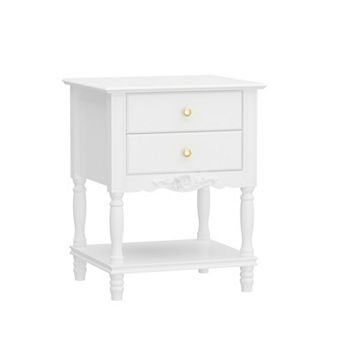 2-Drawer French Country Nightstand with Bottom Shelf, Vintage Bedside Table for Bedroom