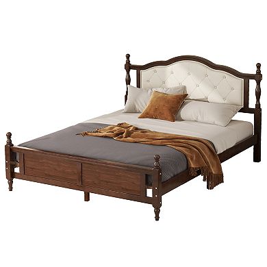 Whisen Queen Bed with Upholstered Headboard, Central Platform Support Feet