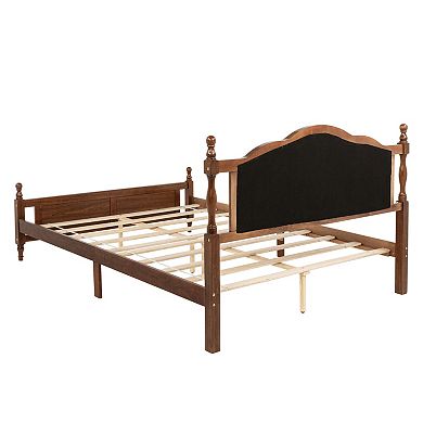Whisen Queen Bed with Upholstered Headboard, Central Platform Support Feet